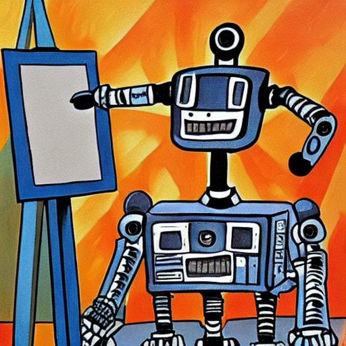 "A robot artist, cartoon" as generated by Stable Diffusion on Baseten