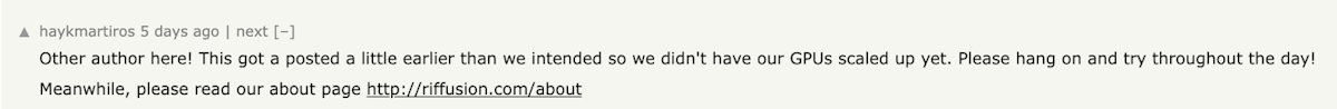 A Hacker News comment by Hayk about getting GPUs scaled up