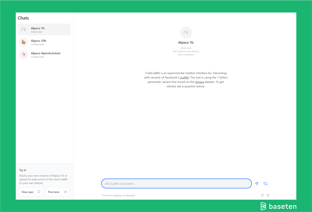 ChatLLaMA is a great example of using a web app to interact with a foundation model