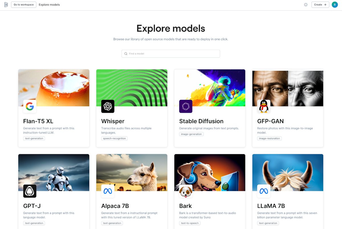 Baseten's model library offers quick deployments of open-source foundation models