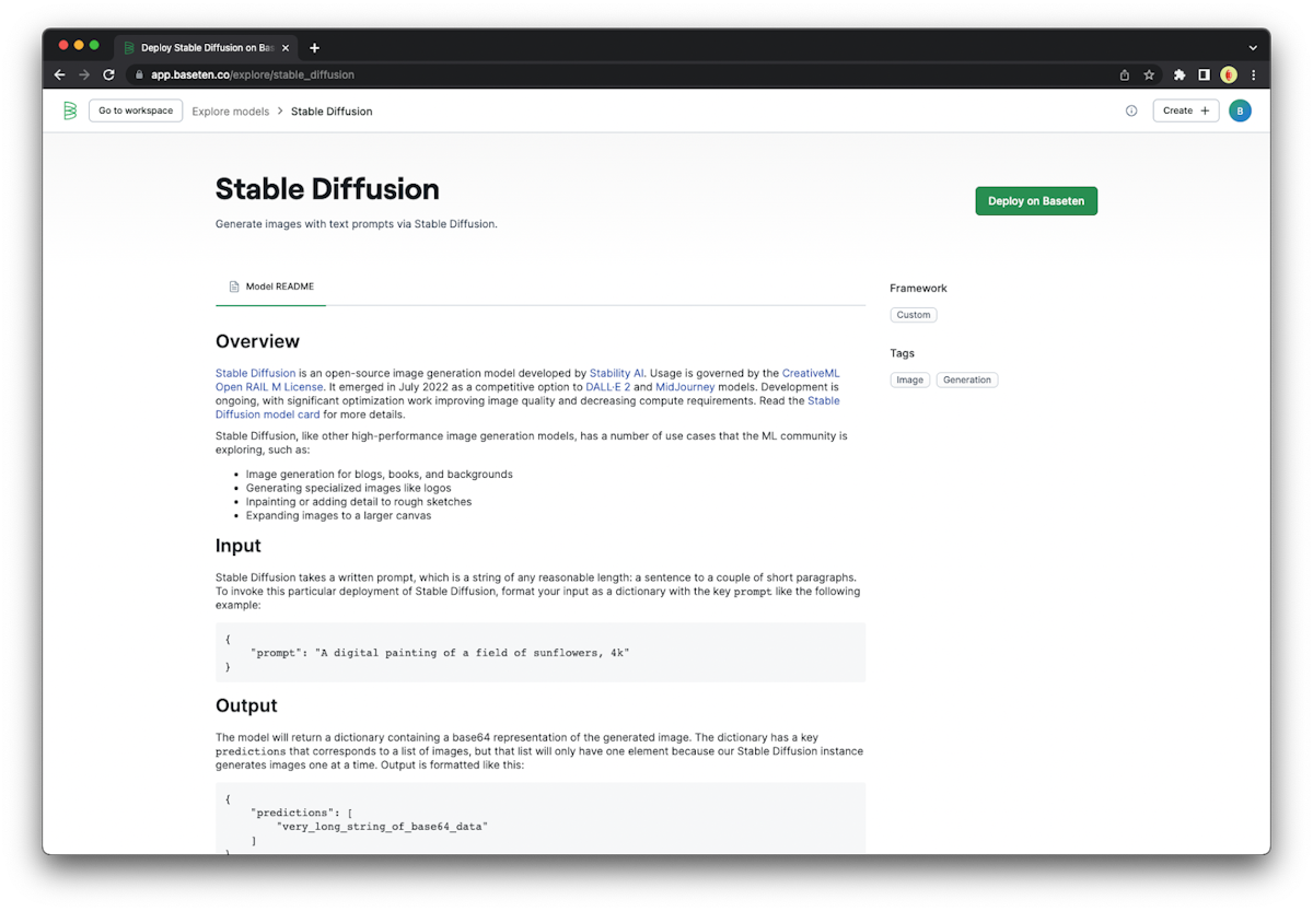Stable Diffusion model page