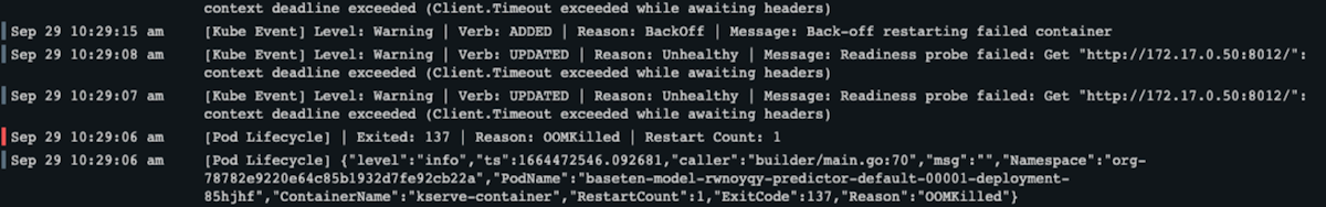 A screenshot showing an OOM error in entries 4 and 5