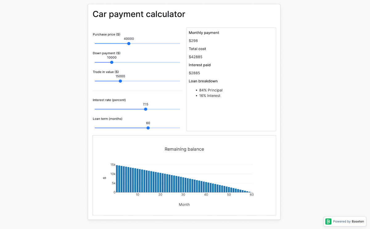 A screenshot of an app build with Python in the view builder