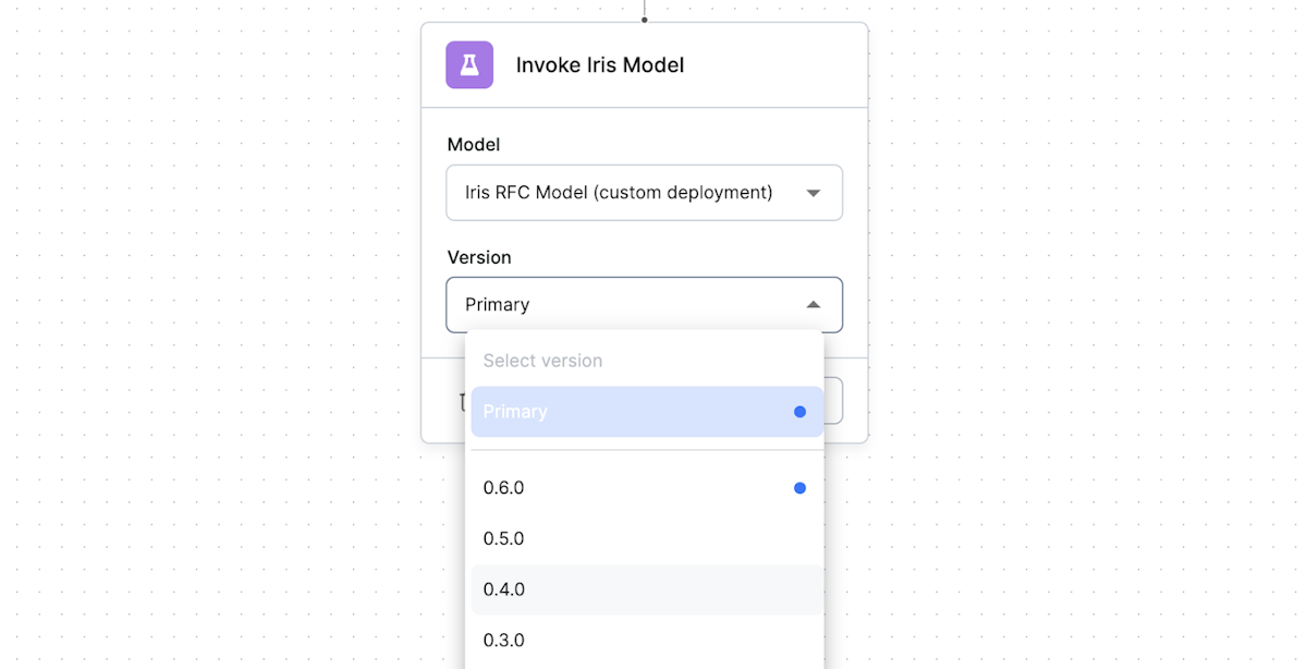 Select any version of a deployed model to invoke in a worklet