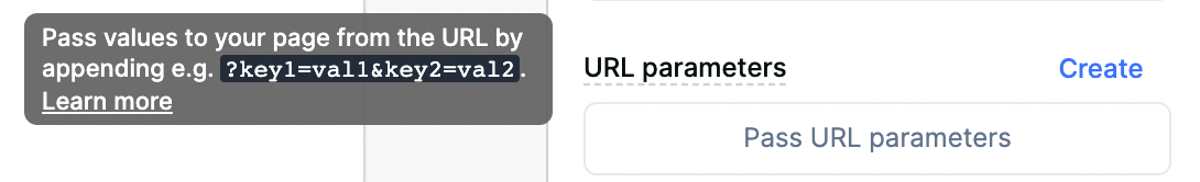 A tooltip explaining URL parameters