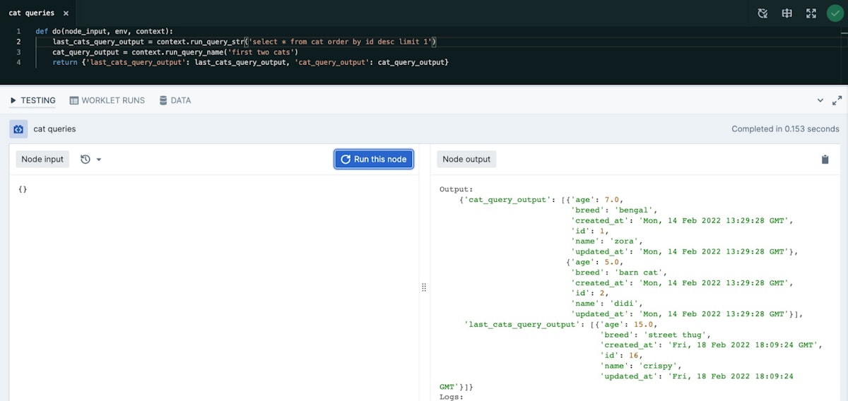 Access queries from a code block in a Worklet