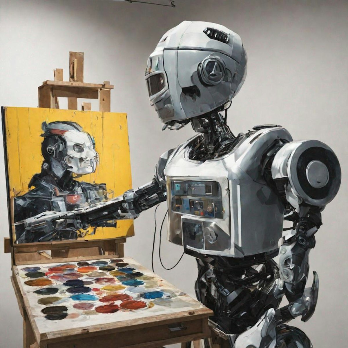 Prompt: a robot making art