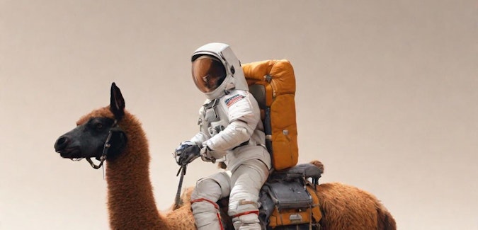 Prompt: An astronaut riding a llama on Mars