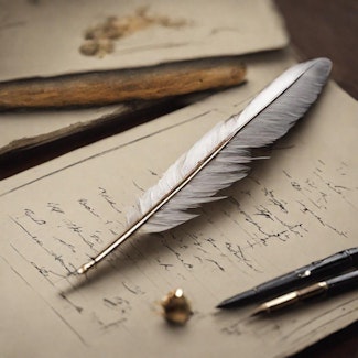 Prompt: A fancy quill resting on a desk