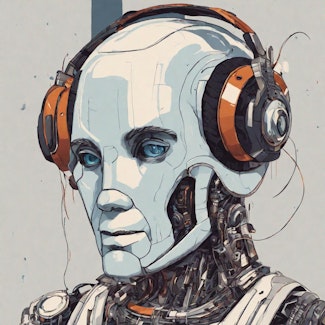 Prompt: A robot listening to music
