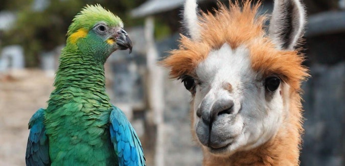 Prompt: A llama and a parrot
