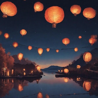 Prompt: Three glowing paper lanterns