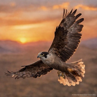 Prompt: A majestic falcon soaring in the sunset