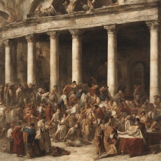 Prompt: A gathering in a Roman town square