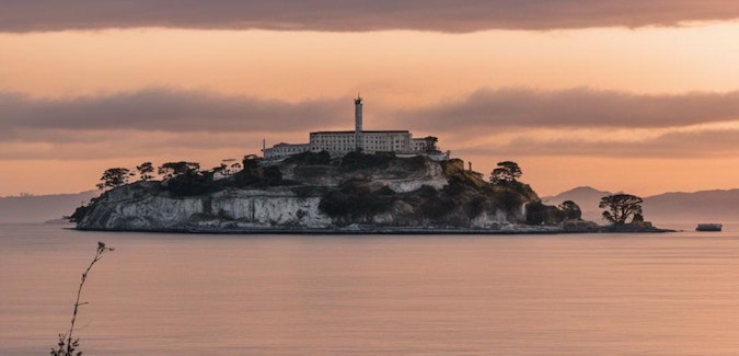 Prompt: Alcatraz island at sunrise