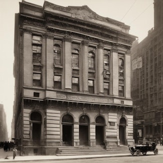 Prompt: A vintage bank in New York City in 1900