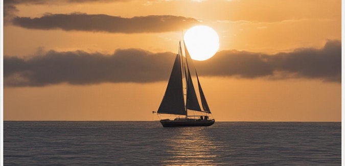 A sailboat in the ocean at sunrise