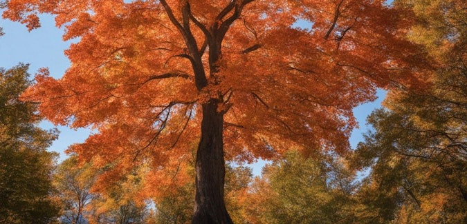 Prompt: A maple tree with fall foliage
