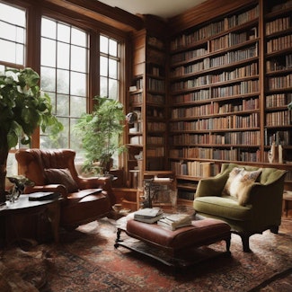 Prompt: A cozy library