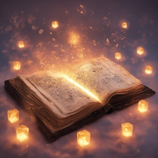 Prompt: A glowing floating book of runes