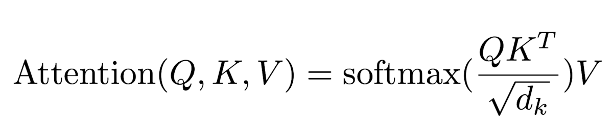 Attention(Q, K, V) = softmax(QK^T/sqrt(d_k))V