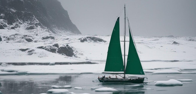 SDXL prompt: A green sailboat in the icy sea