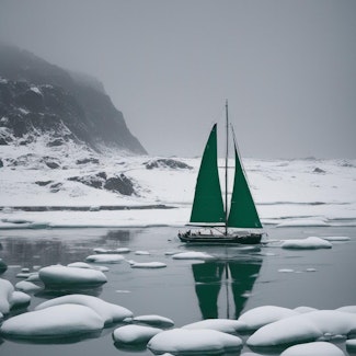 SDXL prompt: A green sailboat in the icy sea