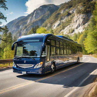 Prompt: a sleek bus driving through the mountains. Model: Playground 2