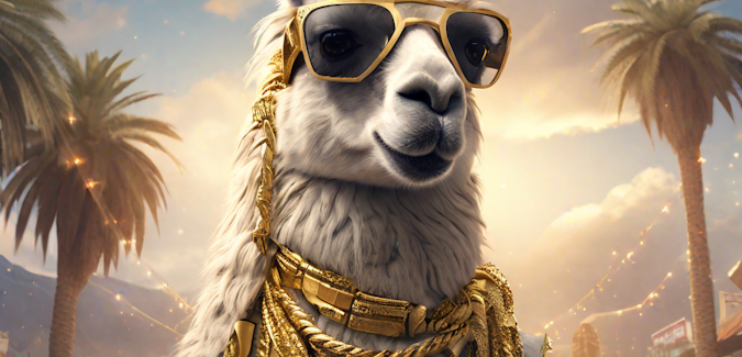 Prompt: A llama wearing multiple gold chains in the park