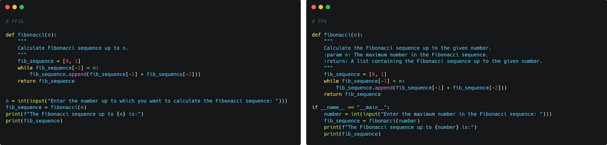 FP16 vs FP8 code samples