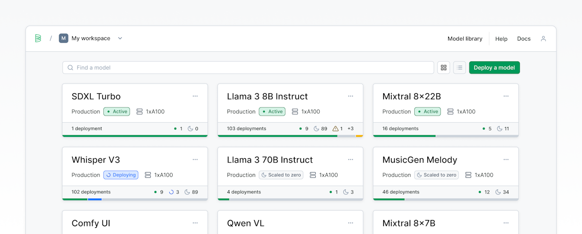 Model deployment overview page with new status information