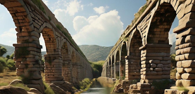 Prompt: A movie still of an aqueduct