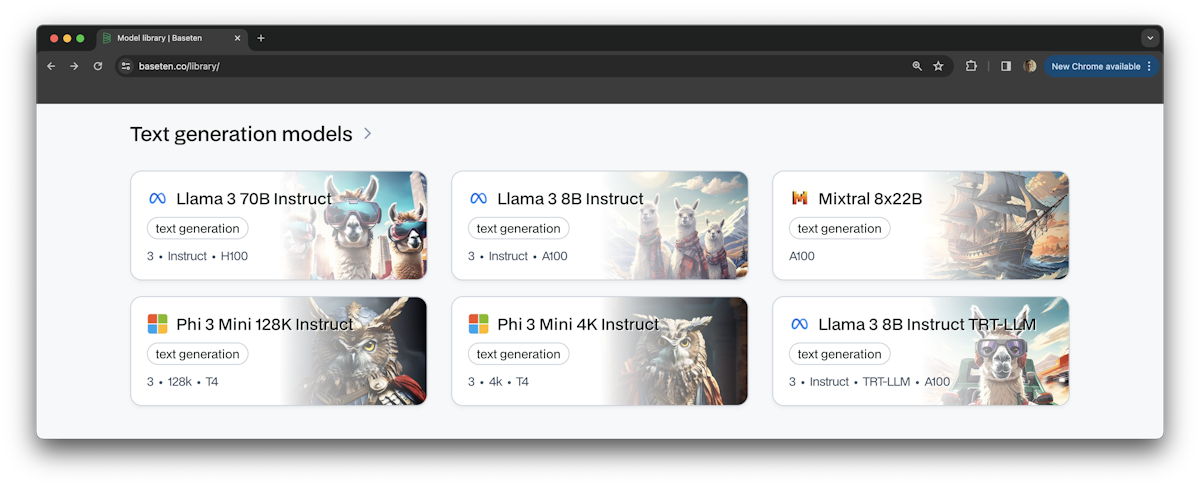 Baseten model library features new LLMs