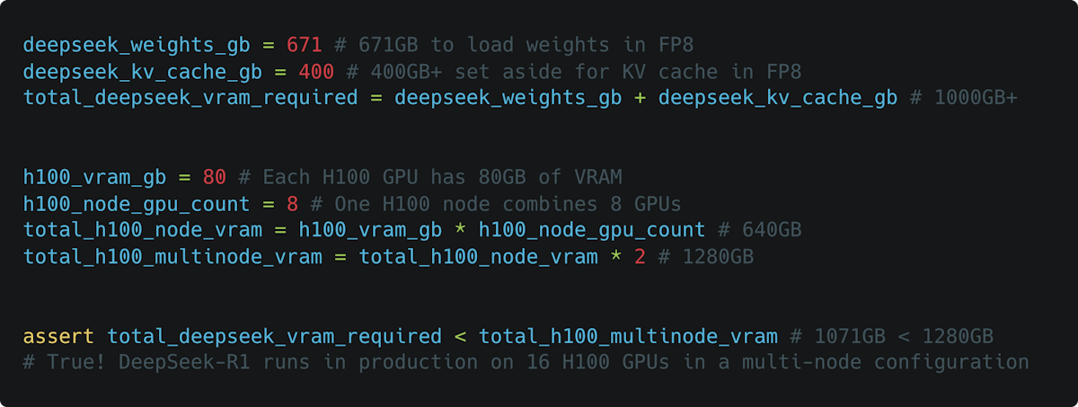 DeepSeek-R1 runs in production on 16 H100 GPUs in a multi-node configuration
