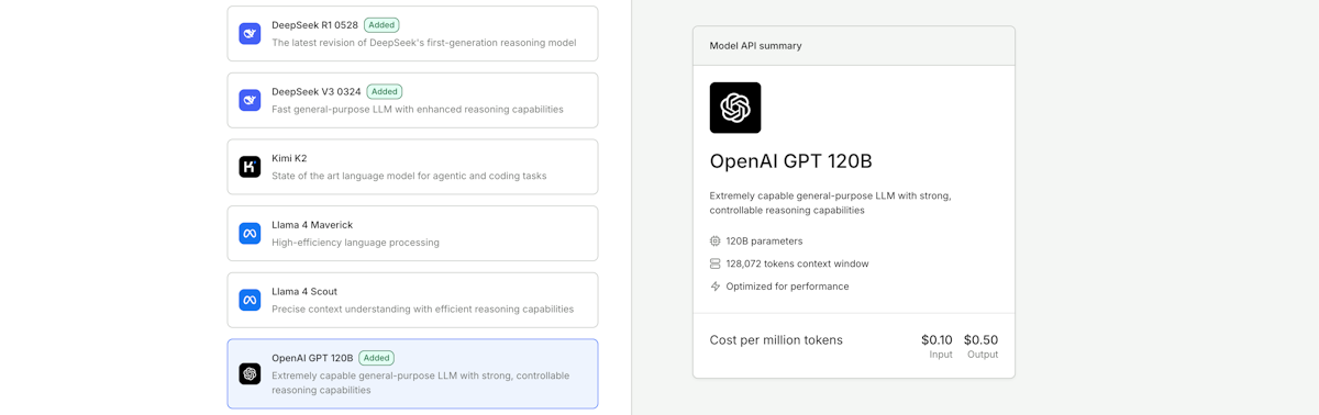 GPT OSS 120B Model API on Baseten, optimized for performance with full context window support