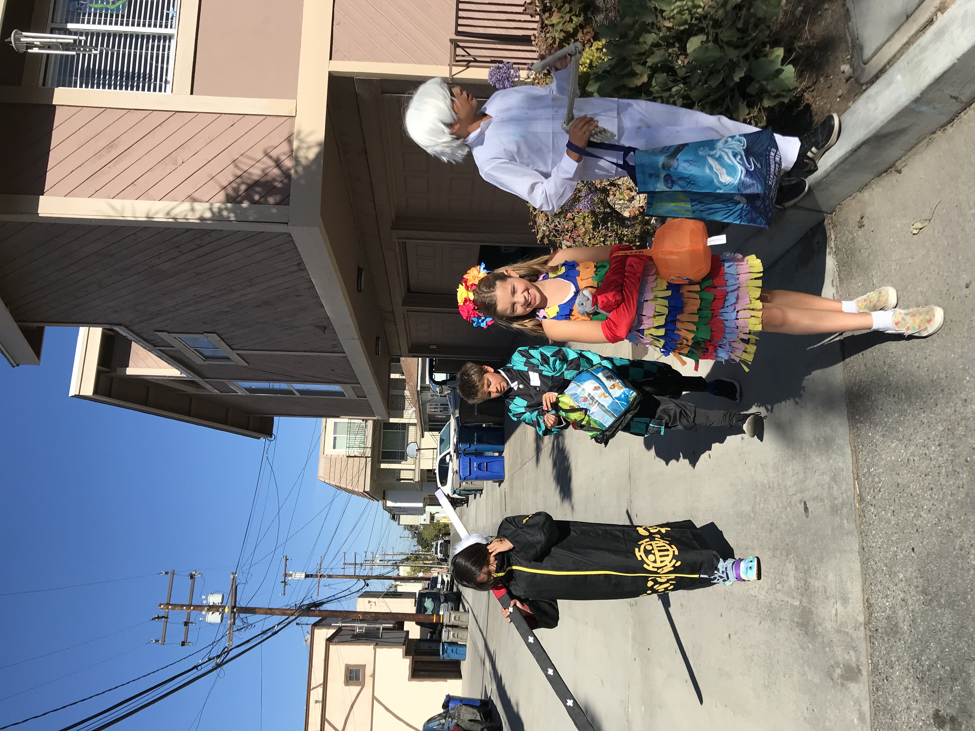 Img: neighborhood, city, street, skirt, dress, handbag, path, costume, person, people