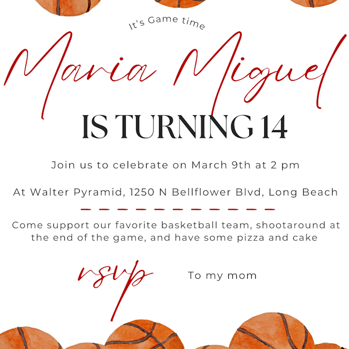 All Star Sports Birthday Invitation: advertisement, poster, ball, basketball, basketball (ball), sport, text