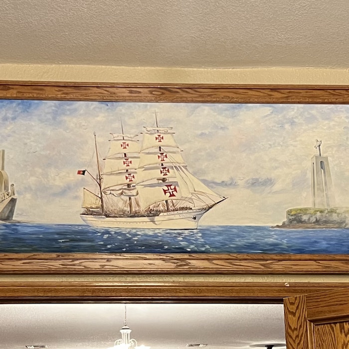 Img: boat, transportation, vehicle, hardwood, wood, stained wood, art, painting, sailboat