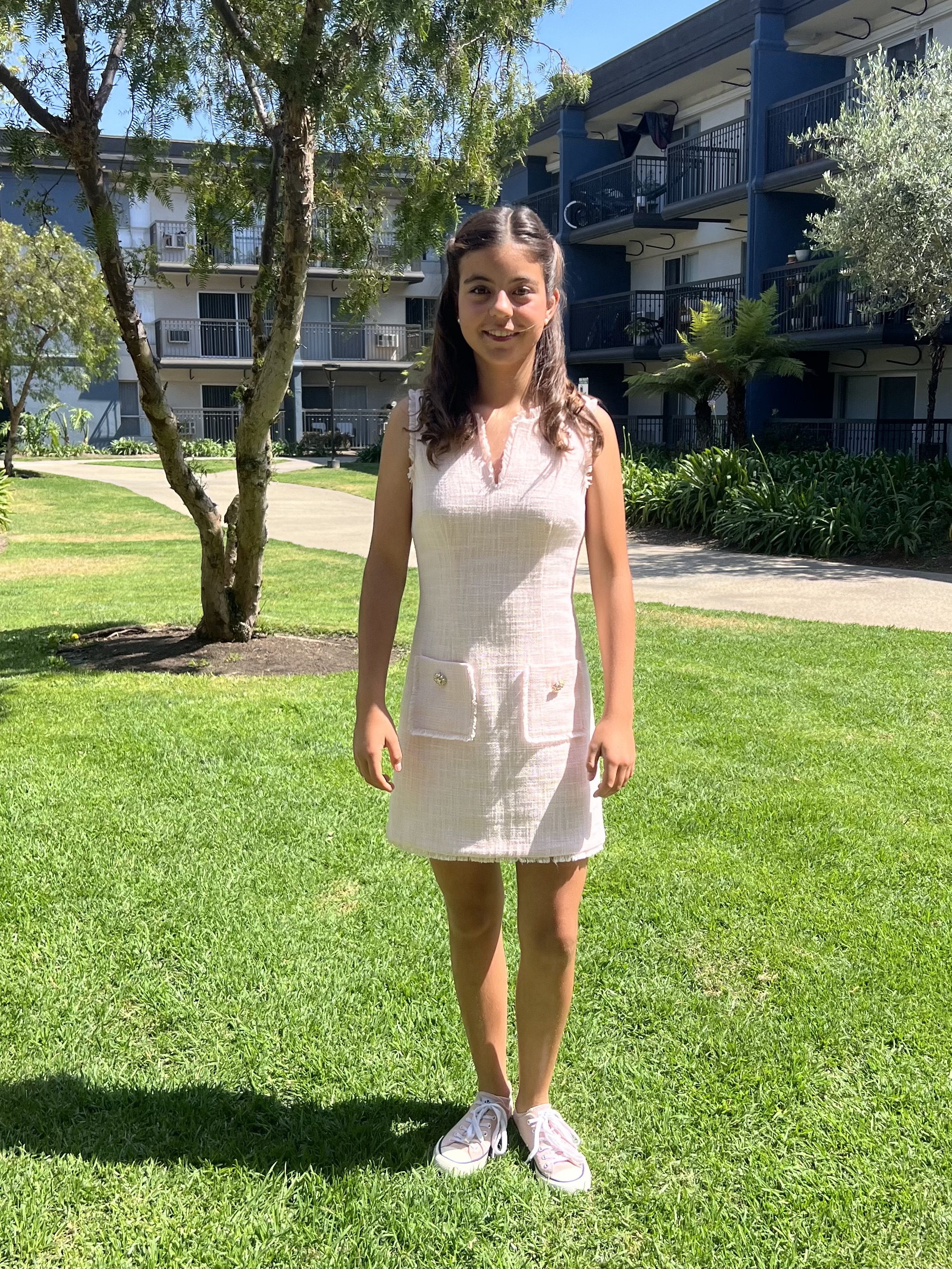 Img: person, standing, grass, plant, female, girl, teen, lawn