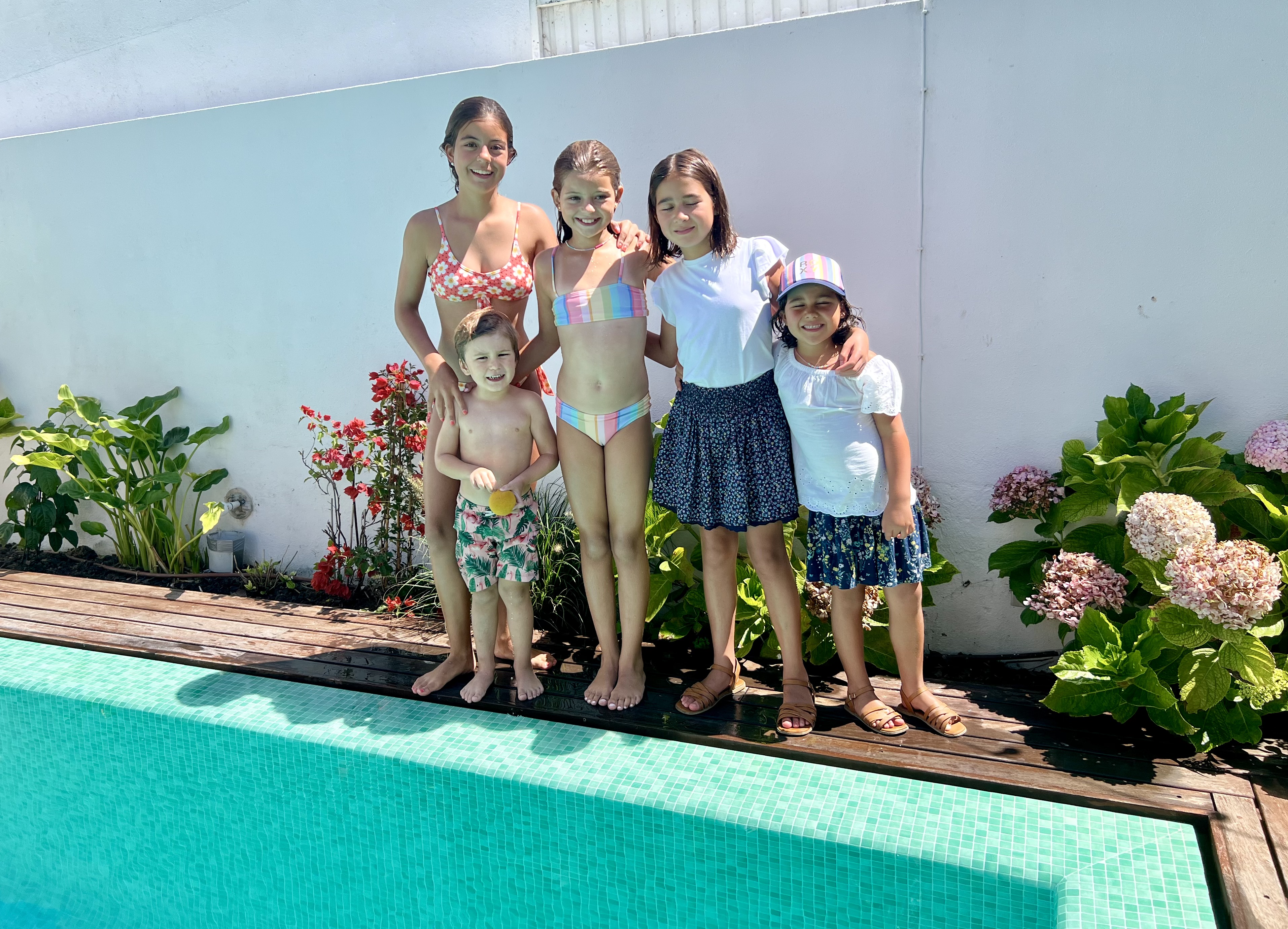 Img: summer, potted plant, people, swimwear, herbal, pool, skirt, portrait, planter, swimming pool