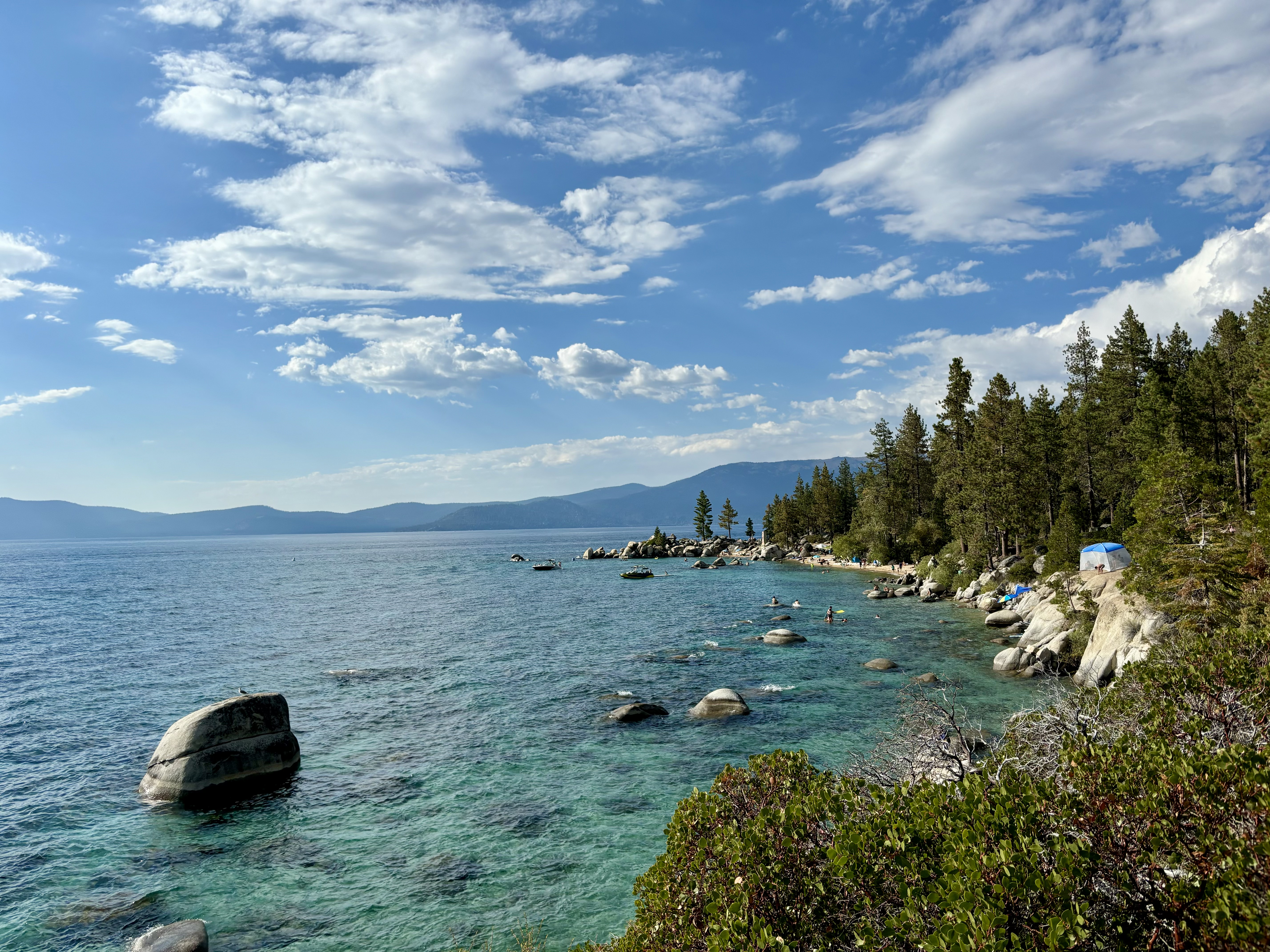 Img: land, nature, outdoors, fir, tree, promontory, scenery, sea, sky, boat