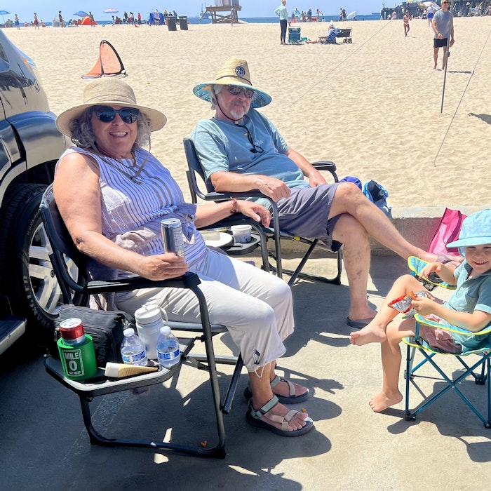 Img: summer, person, portrait, hat, chair, adult, female, woman, male, man