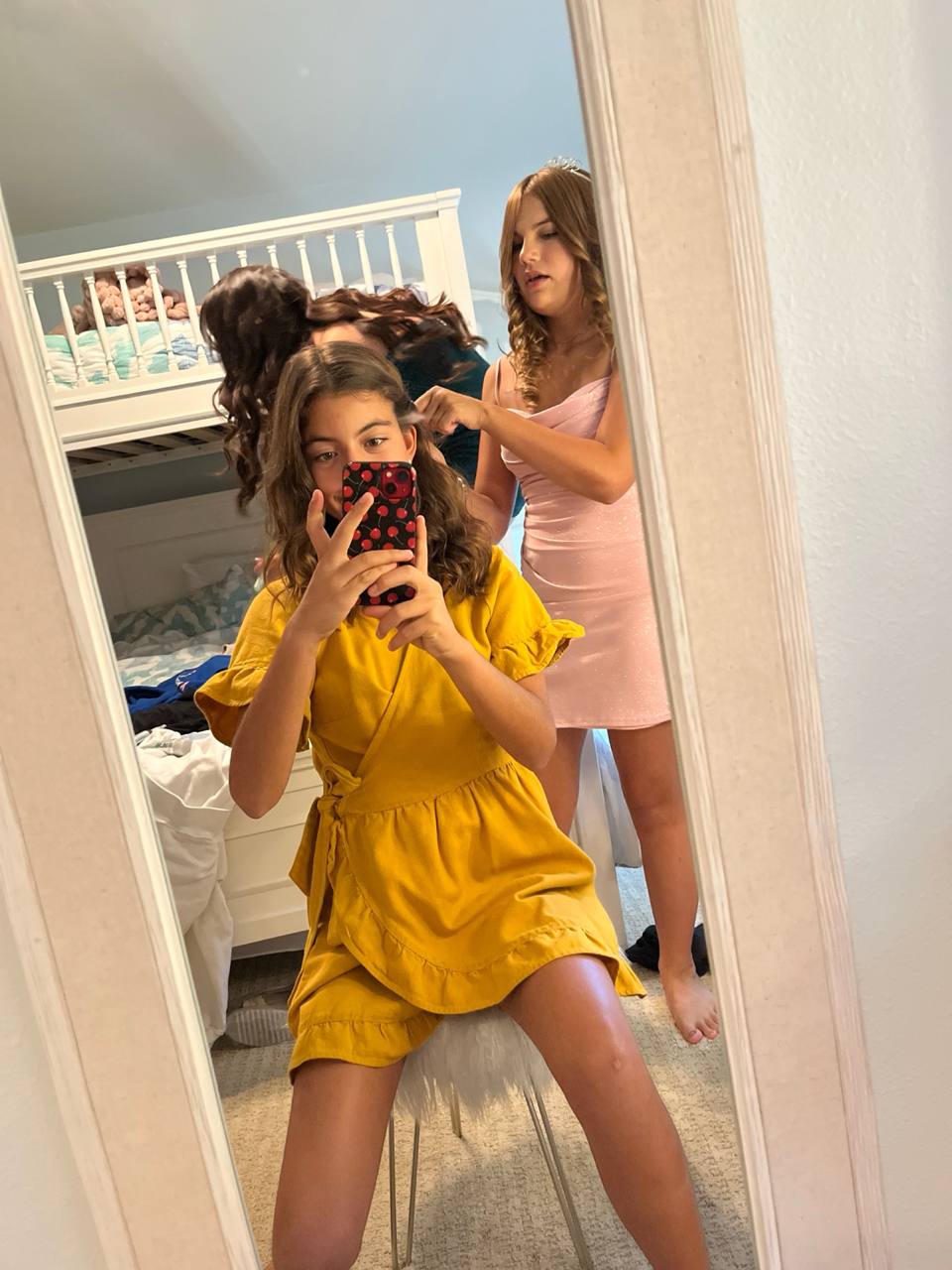 Img: child, female, girl, person, adult, woman, face, head, clothing, shorts