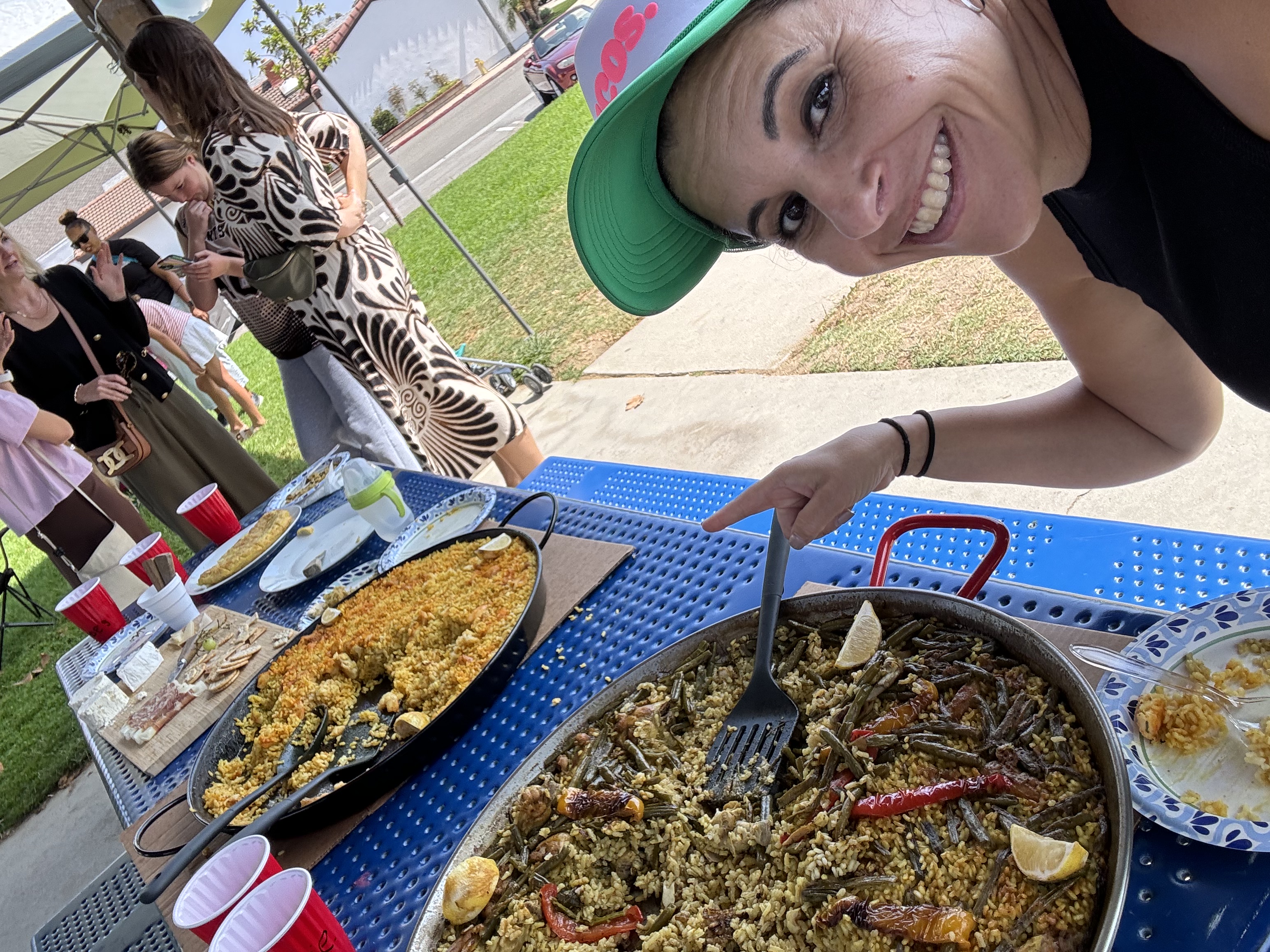 Img: adult, female, person, woman, face, portrait, fork, food, meal, hat