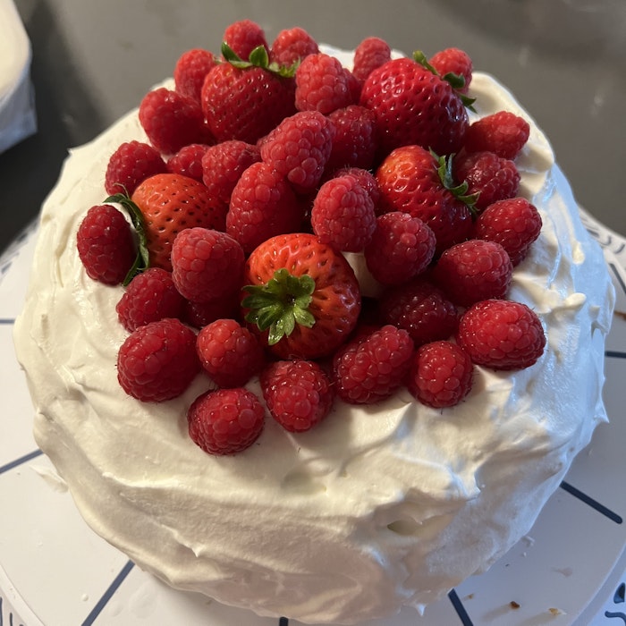 Img: berry, food, fruit, produce, raspberry, food presentation, cream, dessert, strawberry, birthday cake