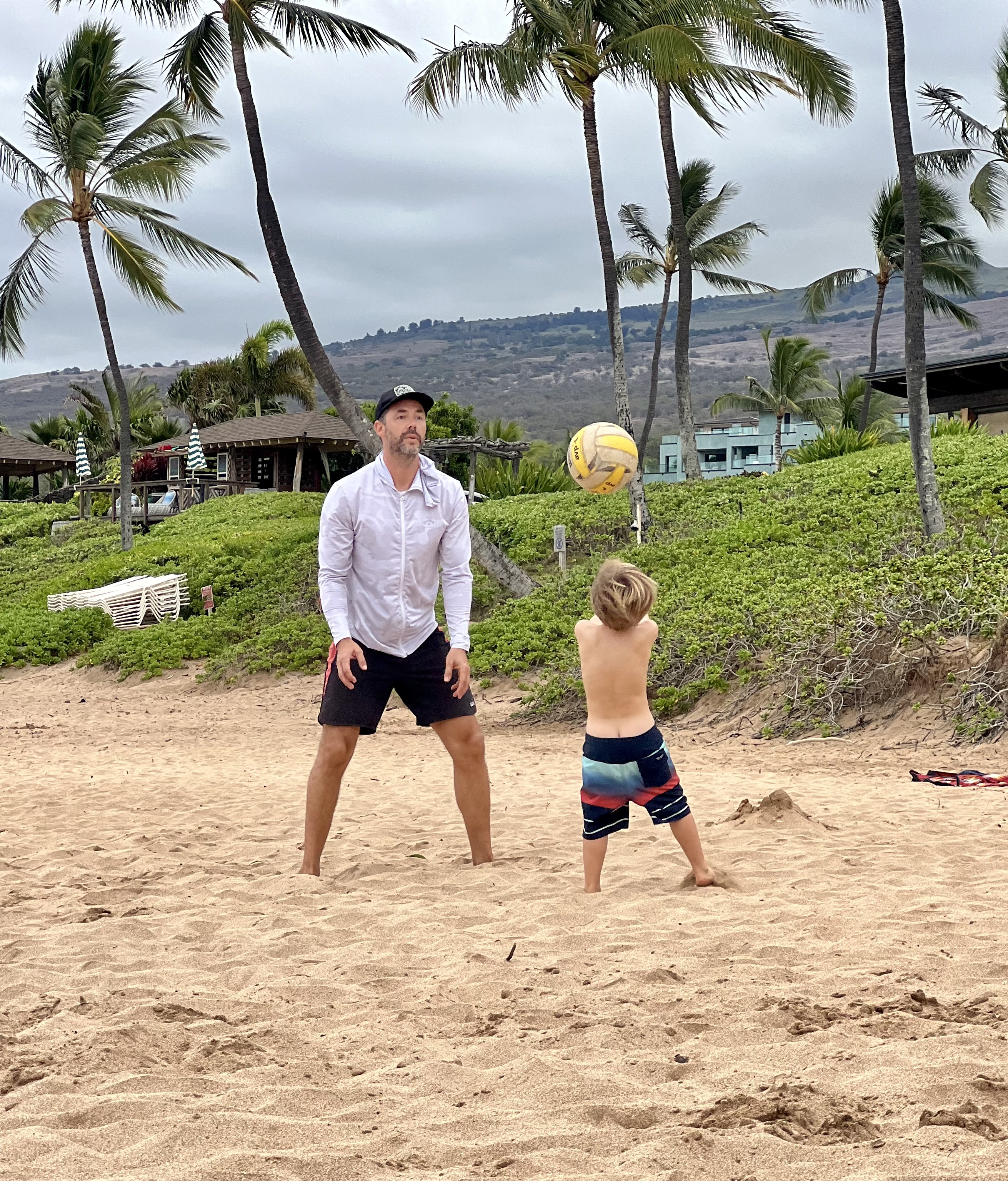 Img: shorts, summer, adult, male, man, person, boy, child, hat, volleyball (ball)
