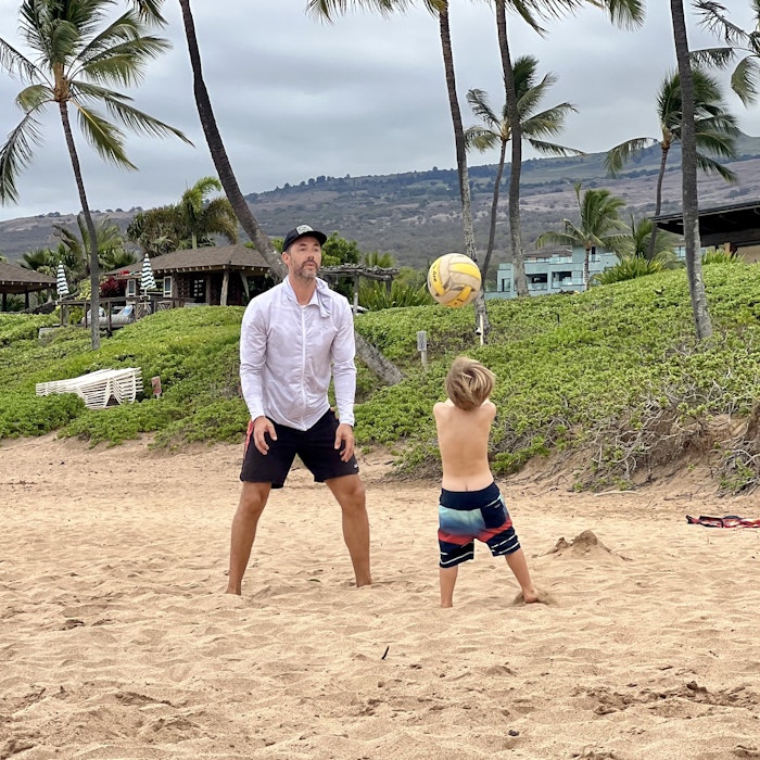 Img: shorts, summer, adult, male, man, person, boy, child, hat, volleyball (ball)