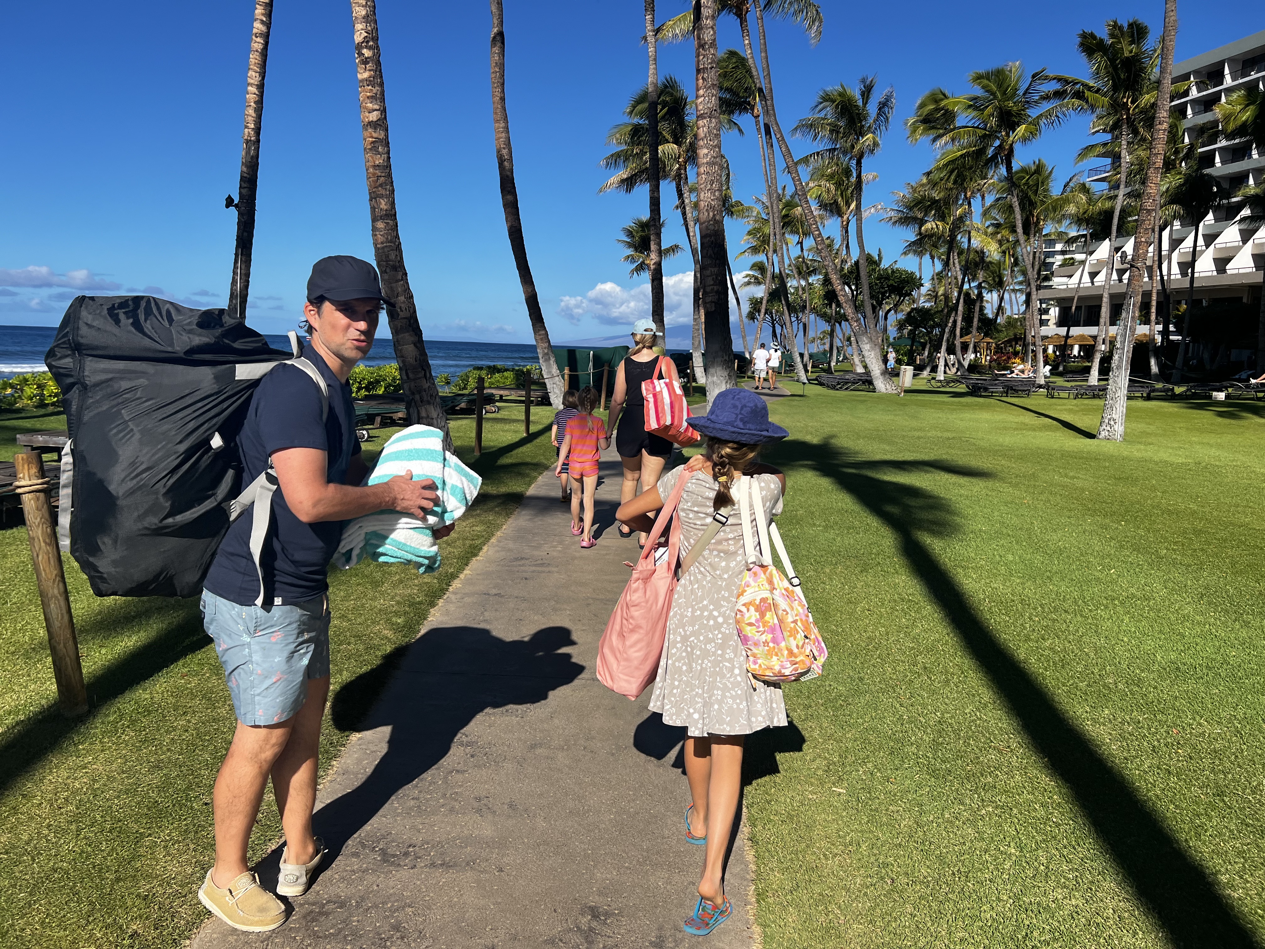 Img: summer, shorts, person, walking, hat, bag, handbag, shoe, adult, man