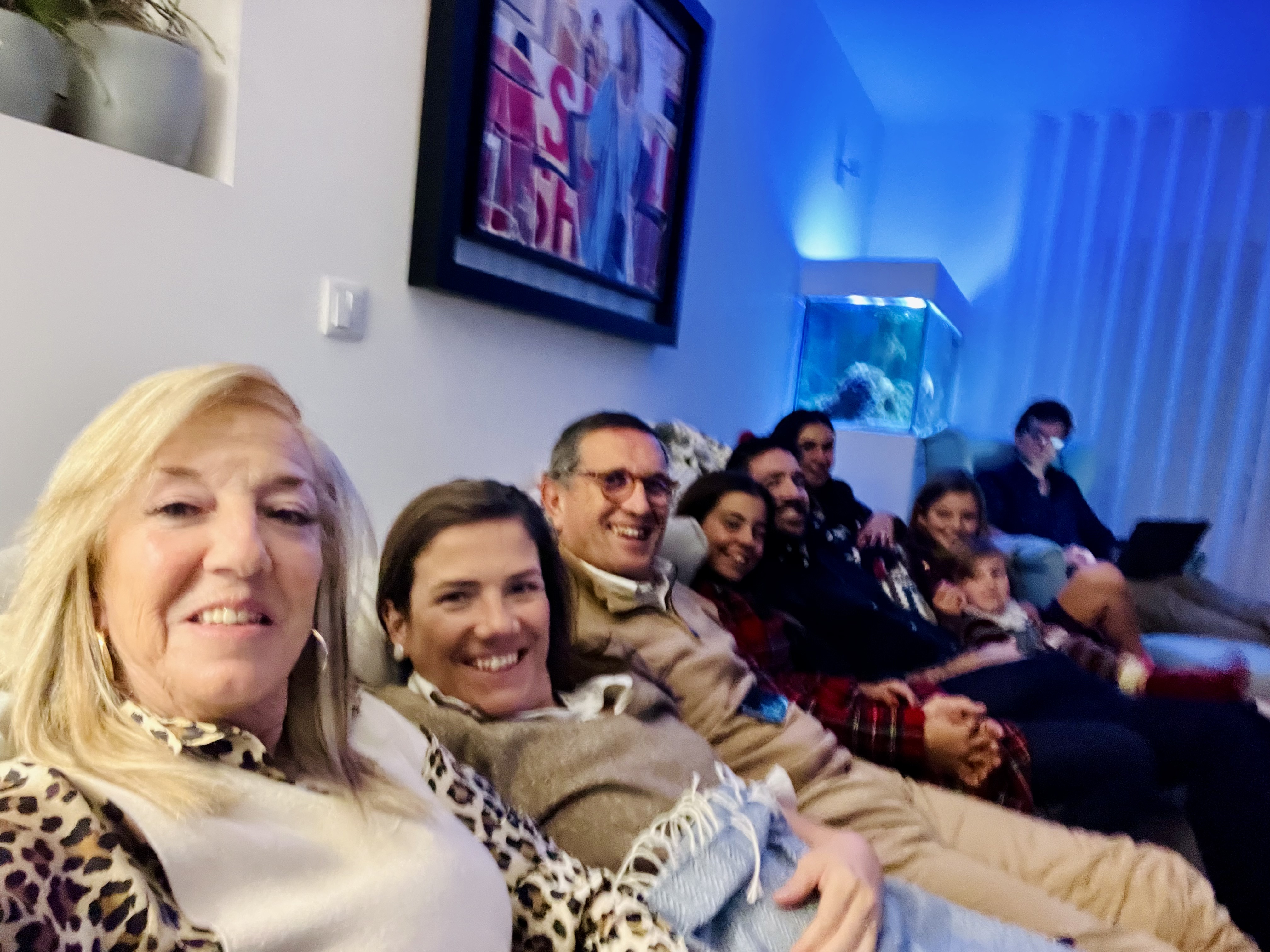 Img 2060: people, person, couch, screen, monitor, adult, female, woman, glasses, living room