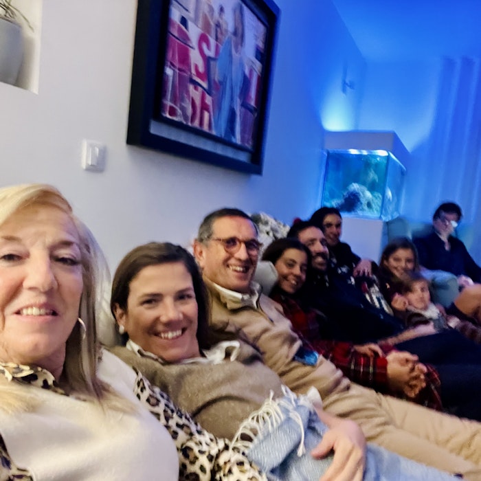 Img 2060: people, person, couch, screen, monitor, adult, female, woman, glasses, living room